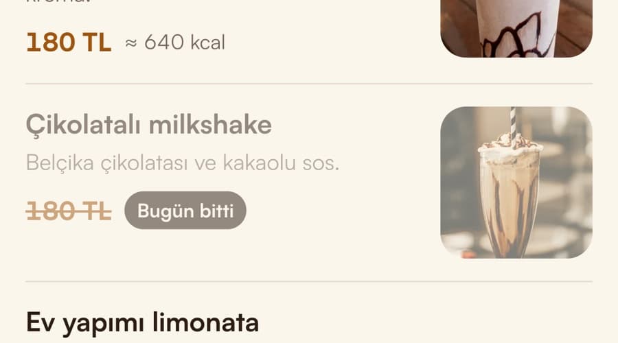 QR menüde bugün bitti etiketi
