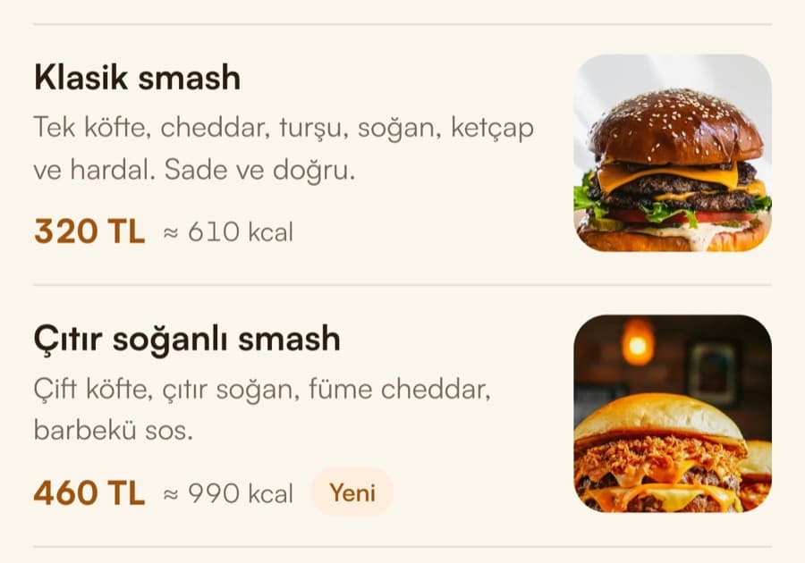 QR menüde kalori ve yeni etiketi